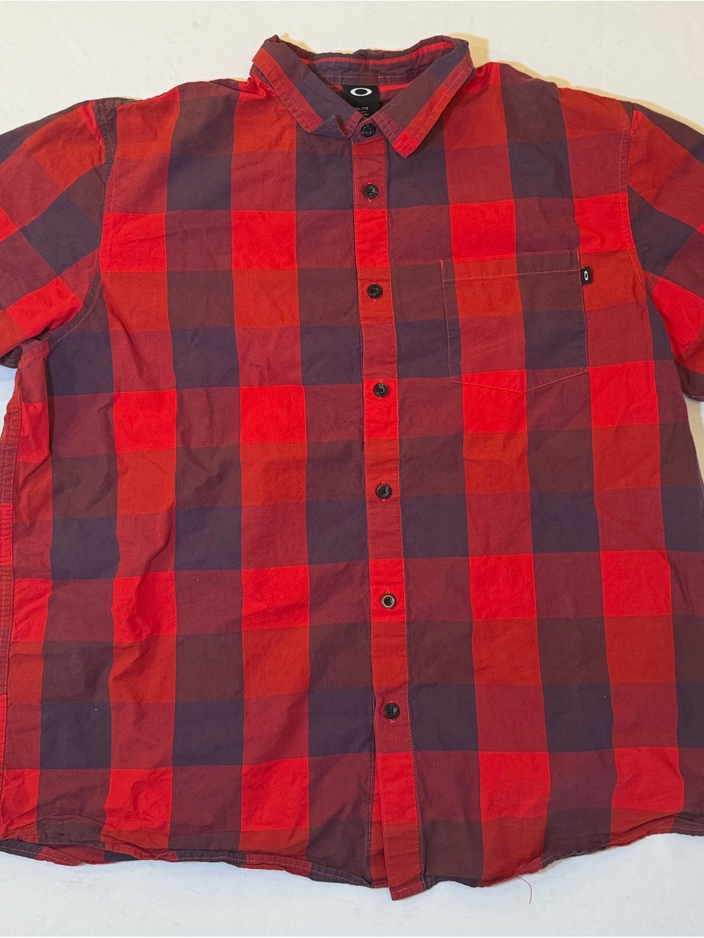 Oakley Red and Dark Blue Plaid Button-Down Shirt